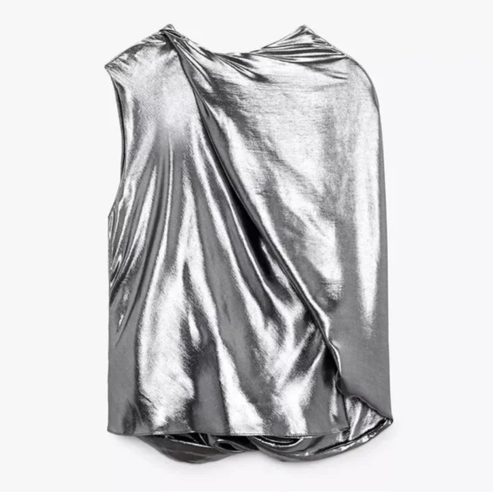 Zara Metallic Silver and Black Top